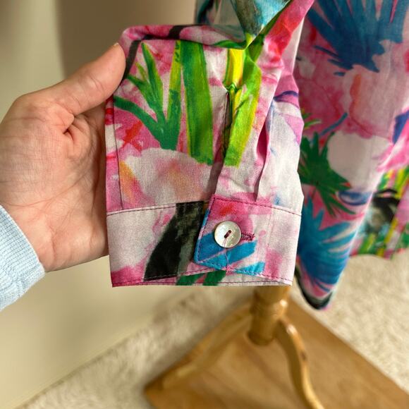 SOFT SURROUNDINGS Breezy Bloom Floral 100% Cotton Button Up Shirt Sz S - Picture 4 of 9